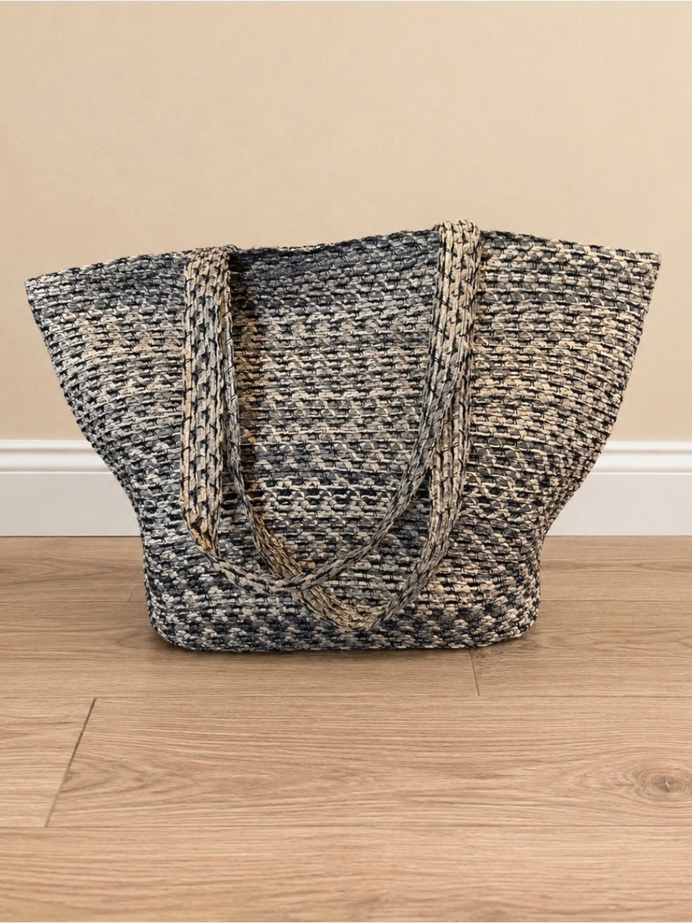 Joy Susan Black & White Woven Tote Bag
